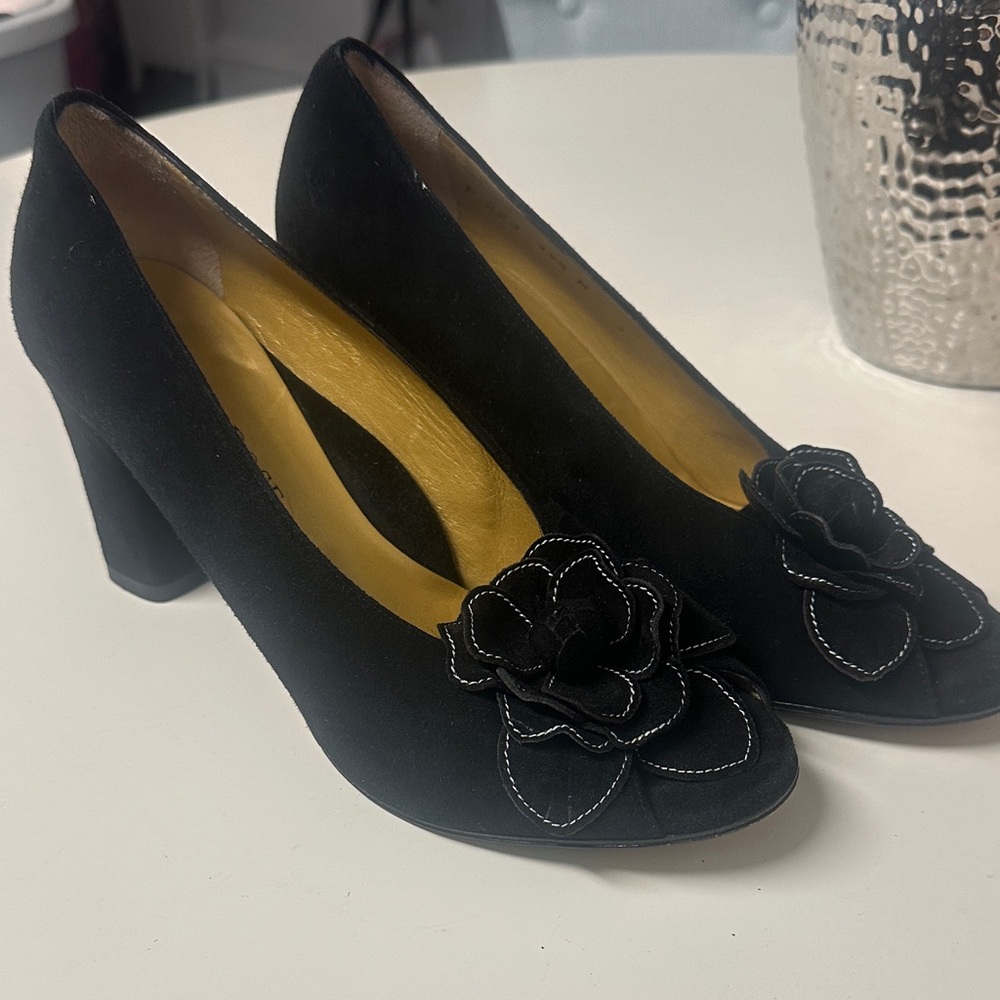 Taryn Rose Black Heels with Floral Accent